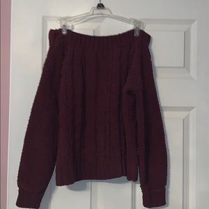 Chenille off the shoulder cable knit sweater